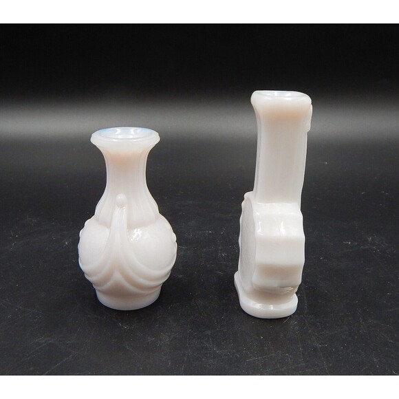 Imperial Milk Glass Miniature Bud Vases Banjo & Draped Melon 3 Inch Dollhouse - Picture 4 of 6